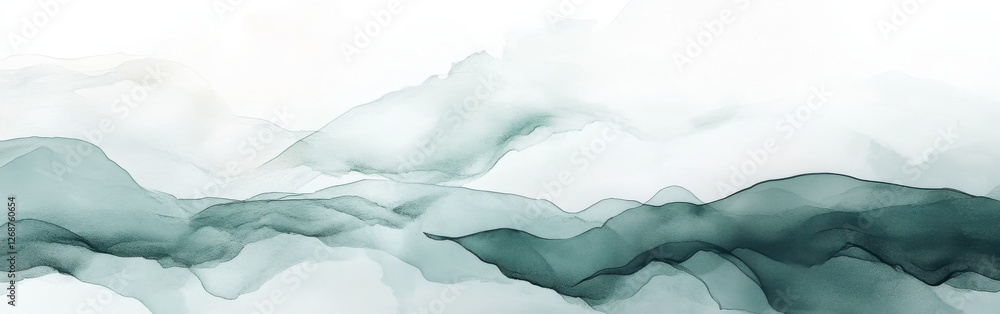 Poster elegant mint gradient pencil strokes create a serene and calming landscape of soft hills and gentle 