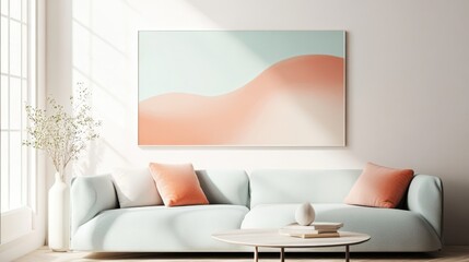 Elegant pastel mint and coral arcs create a soothing atmosphere in a modern living room with natural light