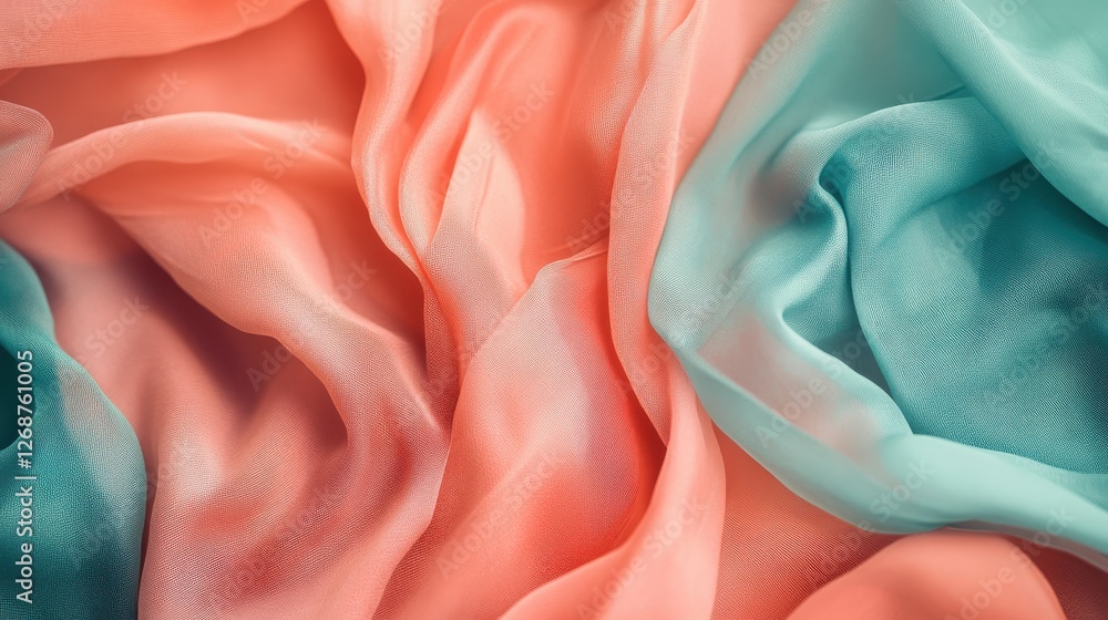 Aufkleber elegant pastel coral and teal fabric drapes creating a soft, harmonious blend of colors suitable for