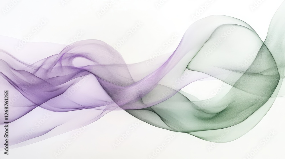Aufkleber Elegant flowing ribbons of pencil strokes in soft purple and green hues create a dynamic visual on a light background