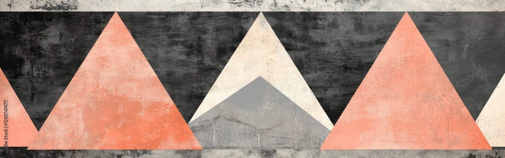 Poster Elegant arrangement of coral and gray triangles creates a modern geometric pattern in soft tones for interior decor