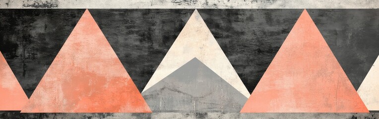 Fototapeta premium Elegant arrangement of coral and gray triangles creates a modern geometric pattern in soft tones for interior decor