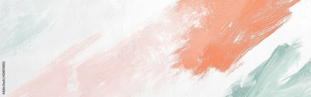 Poster Delicate pencil strokes on clean white canvas showcasing soft peach and mint brush strokes in a tranquil artistic setting