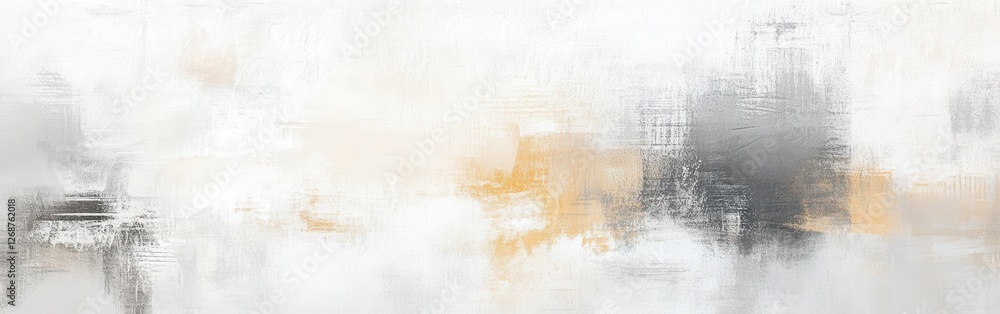 Poster soft pencil strokes create an abstract composition in white and gray tones with subtle hints of yell