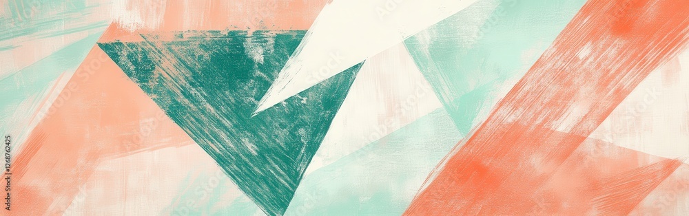 Aufkleber Creative abstract design featuring pencil strokes in mint and coral triangles arranged dynamically across the canvas