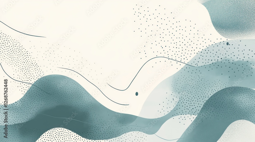 Poster Abstract pencil strokes create a soothing gradient in muted teal with gentle curves and patterns against a neutral background