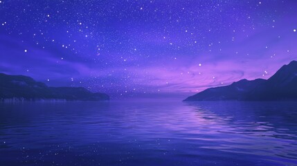 Surreal Twilight Scene with Stars over Calm Water Surface