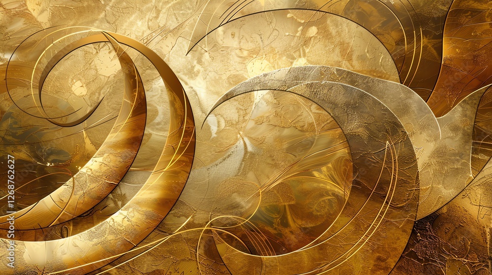 Poster golden abstract background with smooth shapes. 3d rendering.