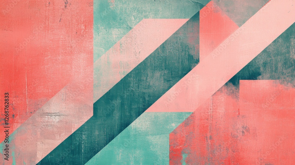 Poster Abstract pencil strokes in coral and teal create a striking modern art design suitable for creative spaces and decor