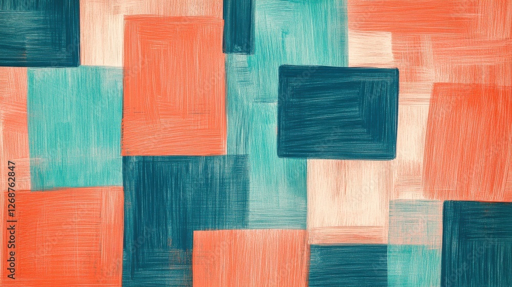 Leinwandbilder abstract coral and teal pencil strokes create a vibrant and dynamic composition on a textured backgr