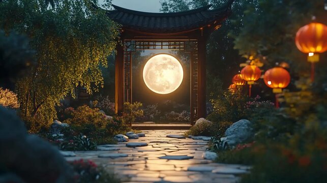 Mystical Lunar Garden: A serene escape beneath the glowing moonlit sky