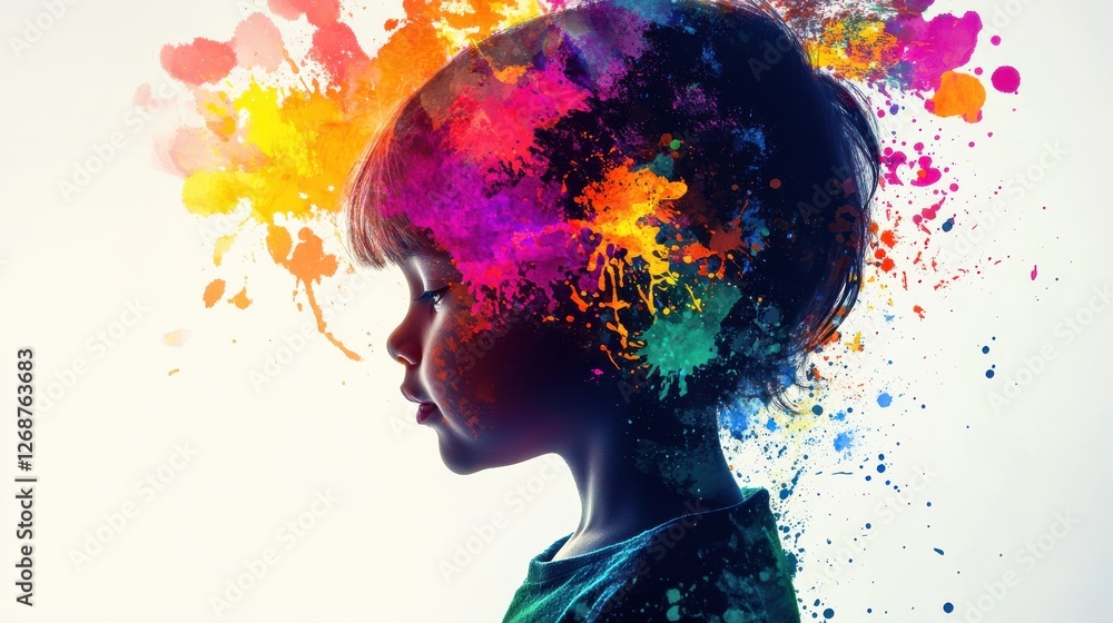 Aufkleber creative child glowing with vibrant colors and imagination in a playful artistic expression