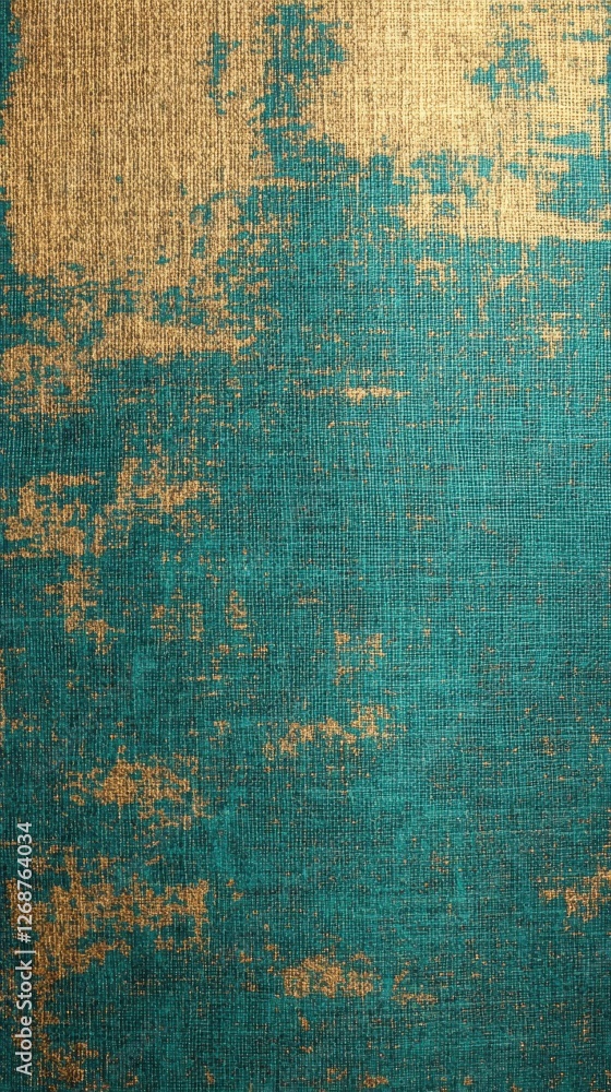 Poster vibrant teal and gold burlap pattern showcasing a rich texture in a contemporary design setting