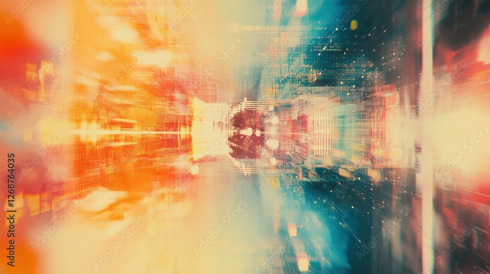 Aufkleber Vibrant double exposure illustrating financial growth in an abstract urban environment with dynamic colors and patterns