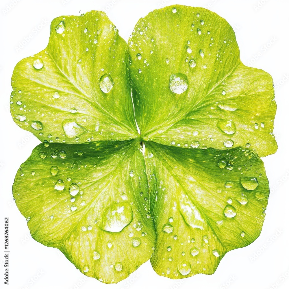 Poster vibrant green clover adorned with shimmering water droplets after a refreshing rain in spring