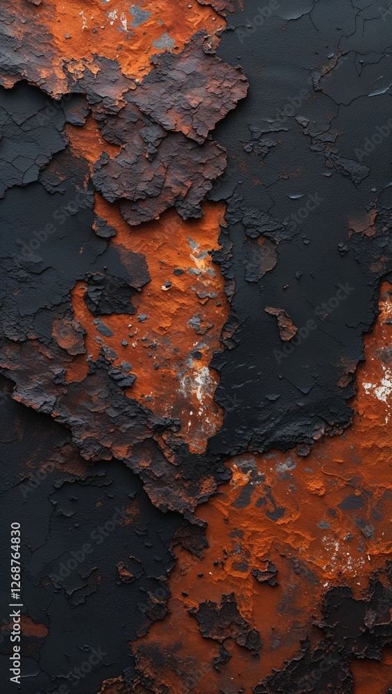 Wall mural abstract digital artwork featuring a textured, rust-like surface. The composition is dominated by a blend of dark brown, black, and hints of orange and white, creating a rugged and weathered appearanc