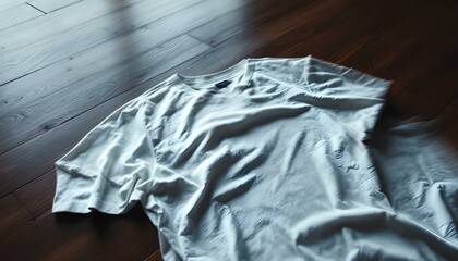Una camiseta blanca sobre una maqueta de piso de madera