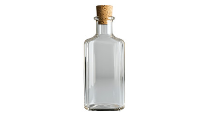 Empty glass bottle with cork lid on transparent background