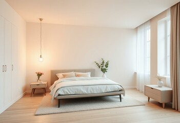 Cozy bedroom interior with minimalist design