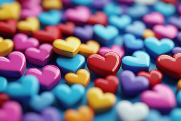 Social media interaction icons featuring hearts and likes on a colorful background, ideal for marketing strategies and community engagement initiatives