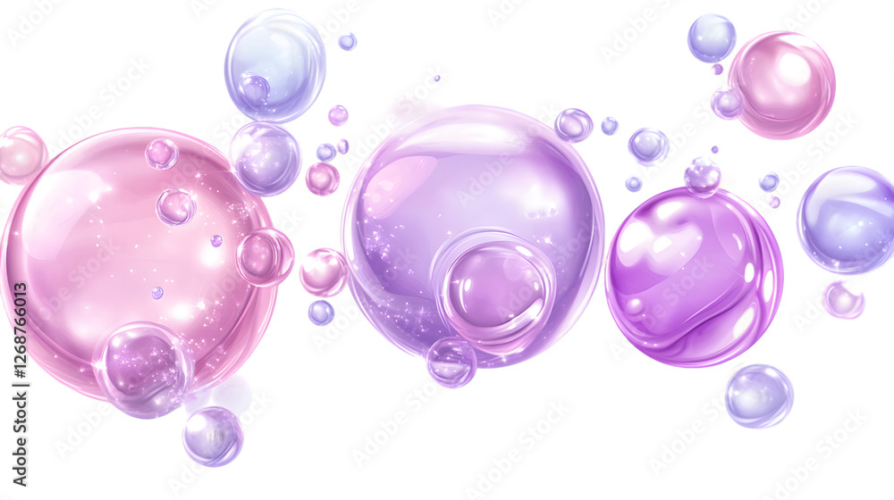 Poster abstract image of pastel-colored bubbles floating on a transparent background. the bubbles vary in s