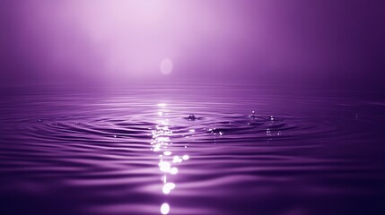 A close-up of water droplets on a purple gradient surface, reflecting light.