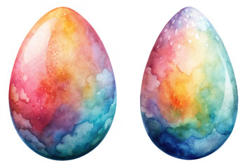 Colorful watercolor eggs, vibrant pastel hues, decorative art, Easter theme, artistic design, bright colors, festive decoration.