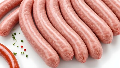 raw sausages on a white background