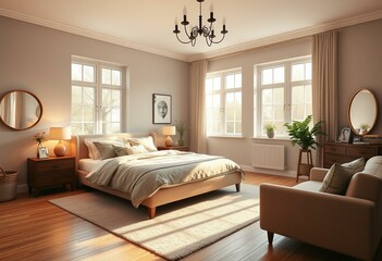 Fototapeta premium Cozy bedroom interior with warm and inviting atmosphere