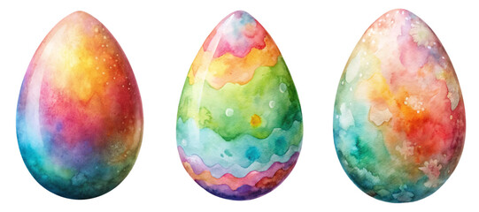 Colorful watercolor eggs, vibrant pastel hues, festive decoration, Easter theme, artistic design.