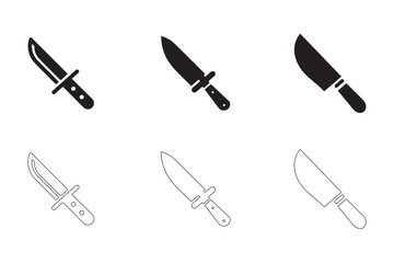Obraz premium Knife icons set simple clean and smooth Solid and Outline Styles vector icons in black on a white background. 
