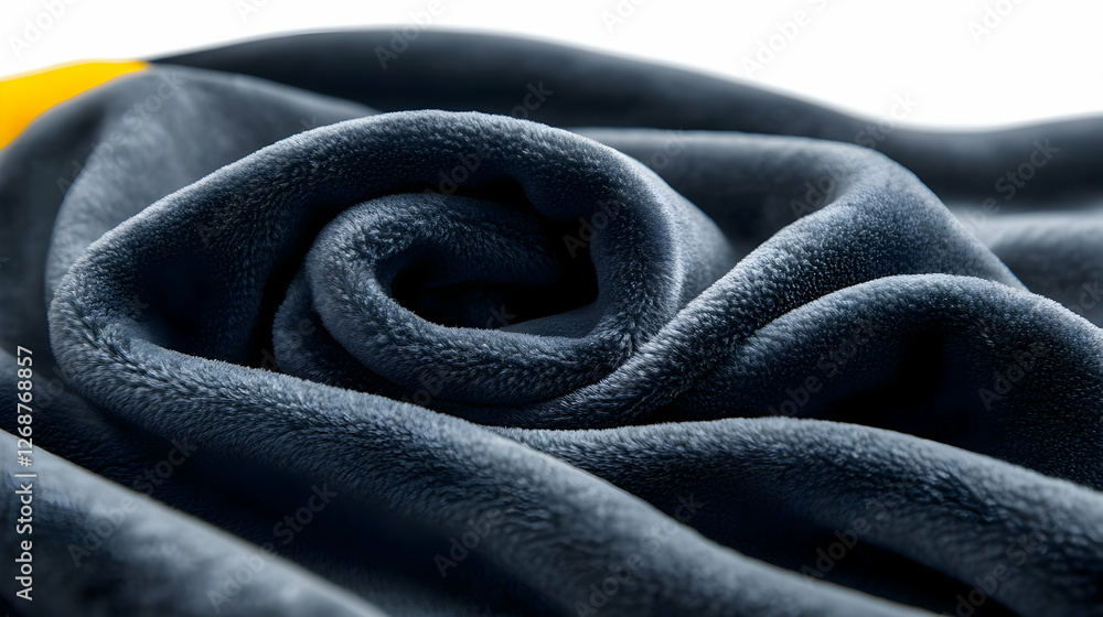 Poster a close-up image of a soft, rolled blanket showcasing its texture and color.