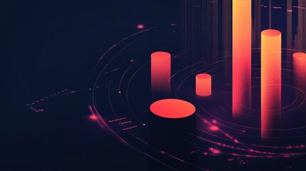 Glowing bar charts create a dynamic visualization of data in an abstract digital setting