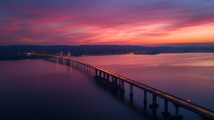 Aerial view of the New Tappan Zee Bridge, spanning Hudson River ai generative