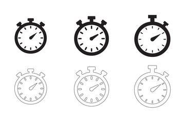 alarm clock, Stopwatch icons set simple clean and smooth Solid and Outline Styles vector icons in black on a white background.
