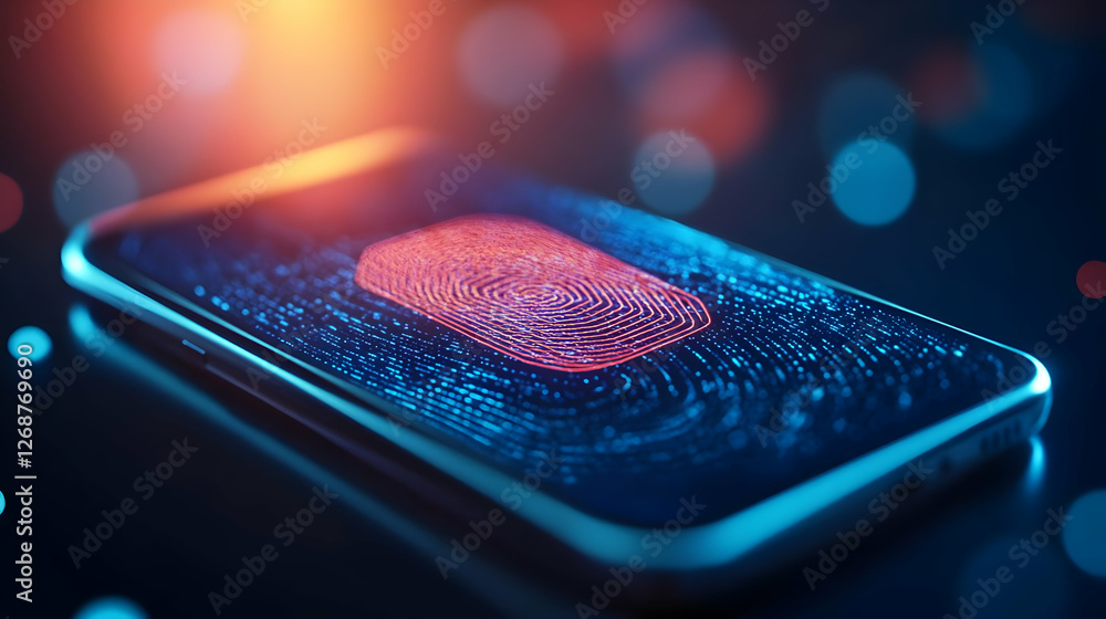 Poster a close-up of a smartphone with a fingerprint scanner technology.
