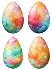 Colorful watercolor eggs, vibrant pastel hues, Easter decoration, artistic design, spring celebration, festive imagery.