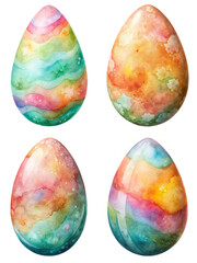 Colorful watercolor eggs, vibrant pastel patterns, artistic design, festive spring theme, perfect for Easter celebrations.