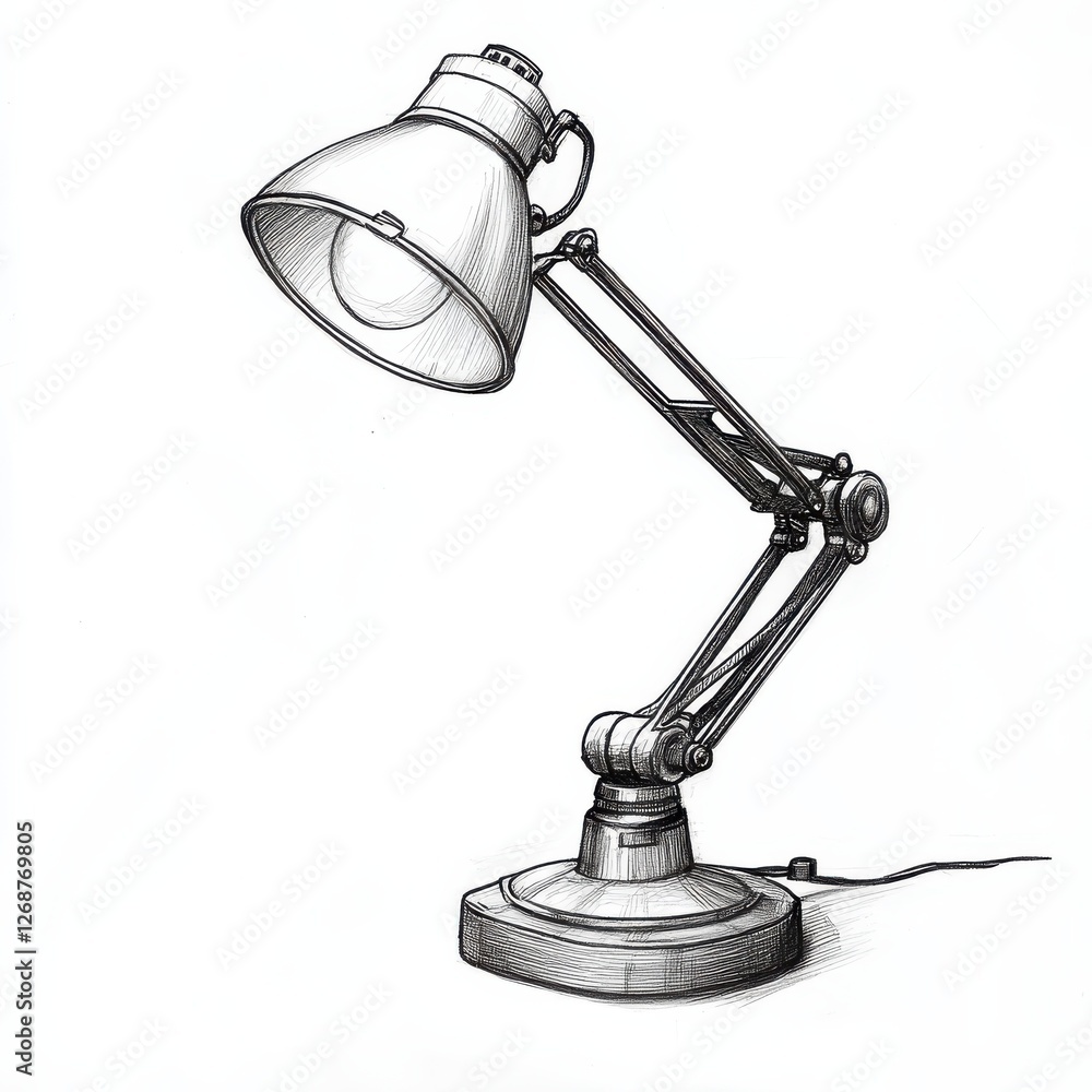 Aufkleber sketch of a desk lamp with an adjustable arm in a minimalist style for a workspace setting
