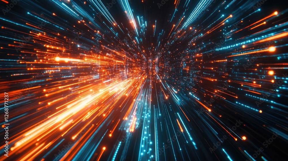 Aufkleber a concept of data flow with dynamic, futuristic light streaks on a dark background.