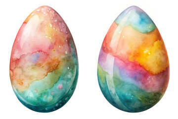 Colorful watercolor eggs, vibrant pastel shades, artistic design, perfect for Easter, spring celebrations, decorative elements.