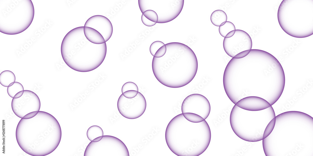 Poster purple bubbles. abstract, white transparent and soap bubbles floating in the air. design soap bubble