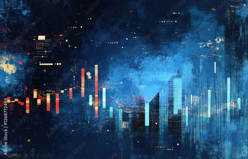 Poster abstract cityscape with data visualization and grunge texture a digital art composition