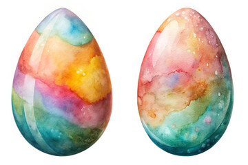 Colorful watercolor eggs, vibrant pastel shades, artistic design, seasonal decoration, Easter themes, creative illustration.