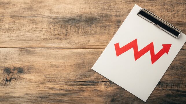 A financial document with a downward red arrow on a wooden desk, symbolizing business failure.