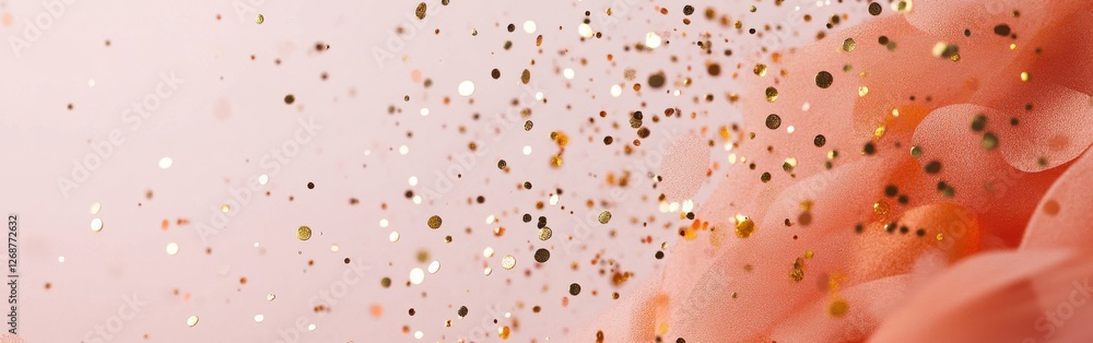 Leinwandbilder Pencil strokes gradient creating a soft, muted peach background with golden particles floating gently