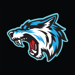 Head of an angry aggressive wolf mascot. vector illustration on black background