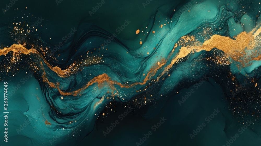 Poster vibrant teal and golden sparkles create an enchanting abstract background for art and design