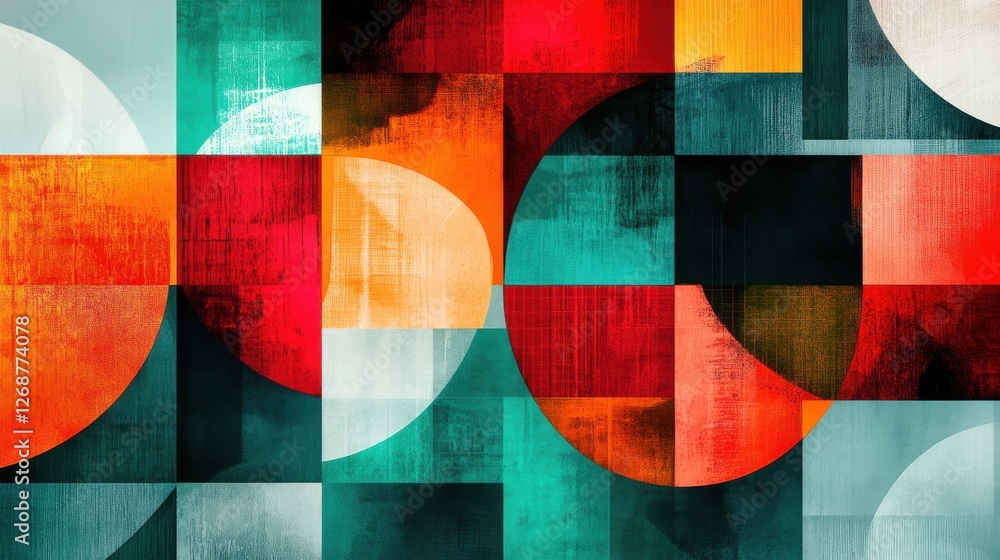Poster vivid geometric abstract patterns in rich colors create an energetic visual experience within a cont