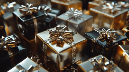 Elegant Gift Boxes in Gold, Silver and Black for Holiday Season Celebration